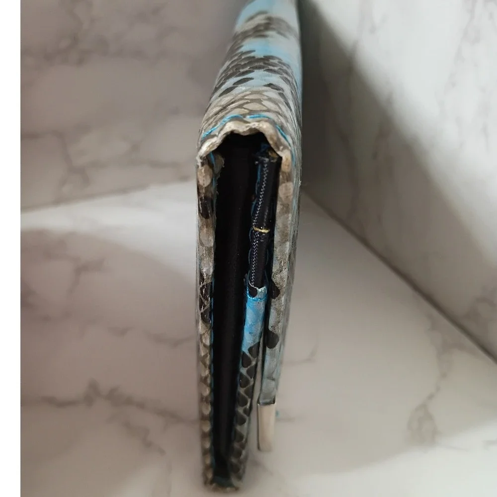 Beige, Blue & Black Snakeskin Vegan Leather Long Wallet - NWOT